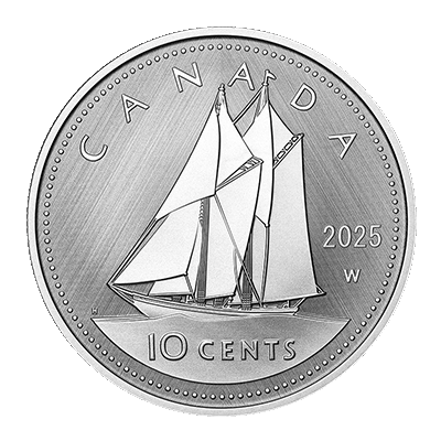 A picture of a 1 oz Tribute W Mint Mark Bluenose Silver Coin (2025)